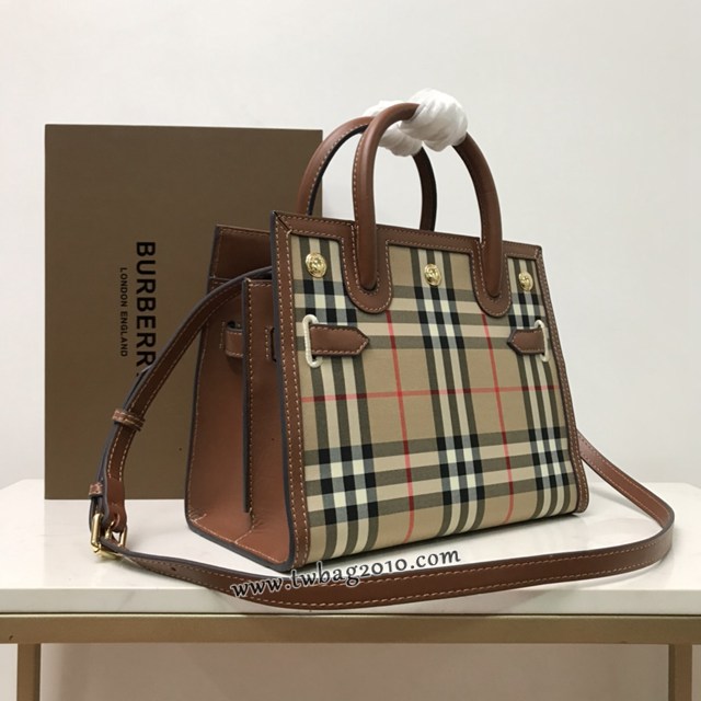 Burberry專門店新款小號Title泰爾勒手袋 巴寶莉Vintage復古格紋手提托特包肩背女包 yxb1506
